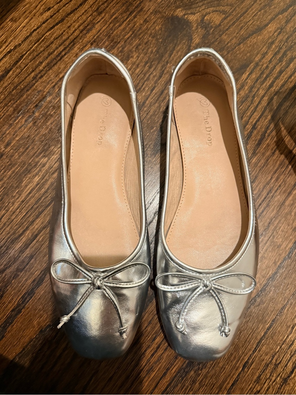The Drop Women's Metallic Silver Bow Ballet Flats